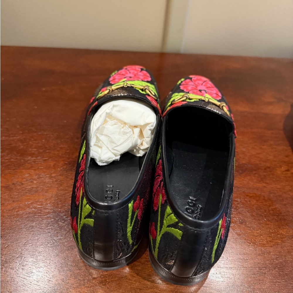 Gucci Jordaan Floral Horsebit Black Loafers - Picture 4 of 9